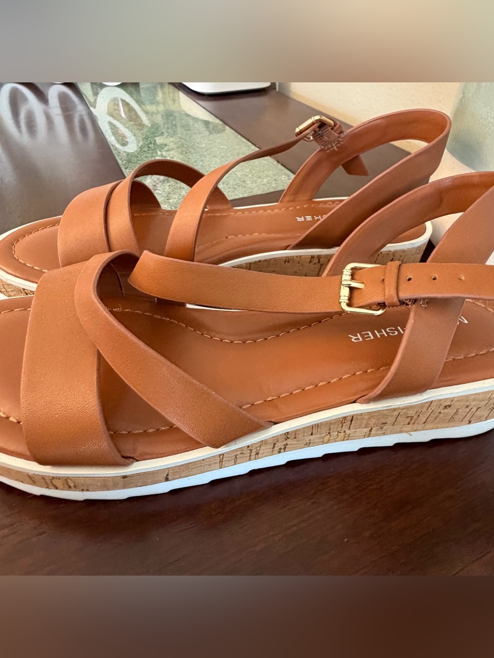 Marc Fisher Tan Leather Crisscross Slingback Sandals - Picture 2 of 3